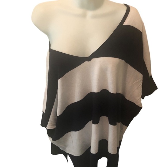 New Minnie Rose Saks Fifth Ave Striped Light V~Neck Sweater M/L Cotton Navy - Picture 3 of 8